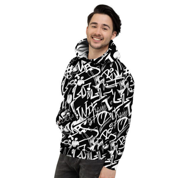 Black And White Graffiti Doodle Text Print Men’s Hoodie