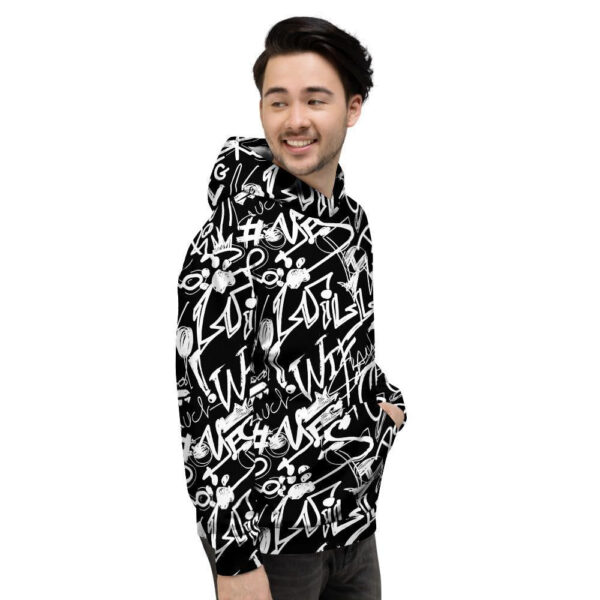 Black And White Graffiti Doodle Text Print Men’s Hoodie
