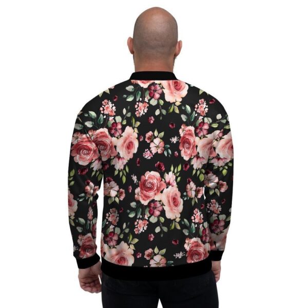 Black Pink Rose Flower Print Men’s Bomber Jacket