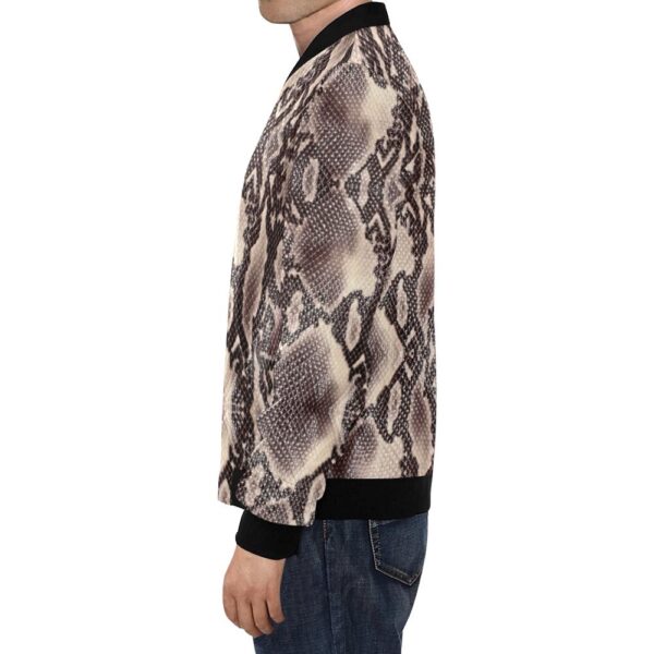 Brown Snakeskin Python Skin Pattern Print Men’s Bomber Jacket