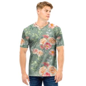 Pink Rose And Peony Floral Men T Shirt fa8ca851 53ba 4655 b76d c35d85469cb5