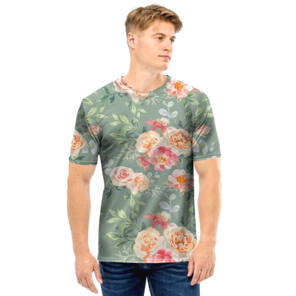 Pink Rose And Peony Floral Men T Shirt