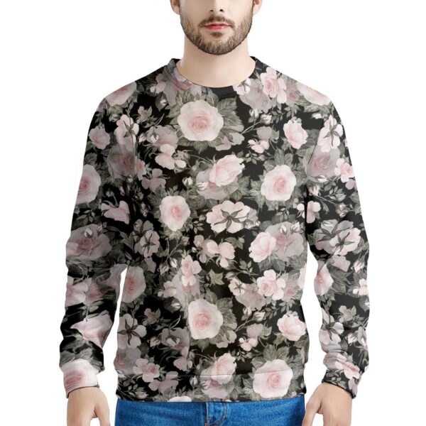 Pink Rose Floral Pattern Print Men’s Sweatshirt