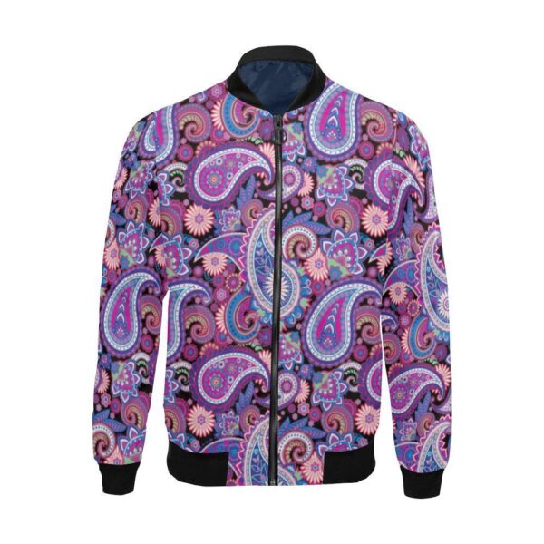 Purple Paisley Pattern Print Men’s Bomber Jacket