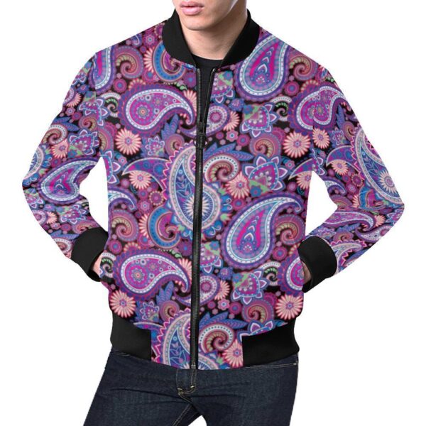 Purple Paisley Pattern Print Men’s Bomber Jacket