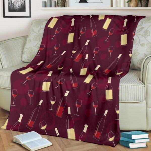 Red Wine Glass Bottle Print Pattern Blanket