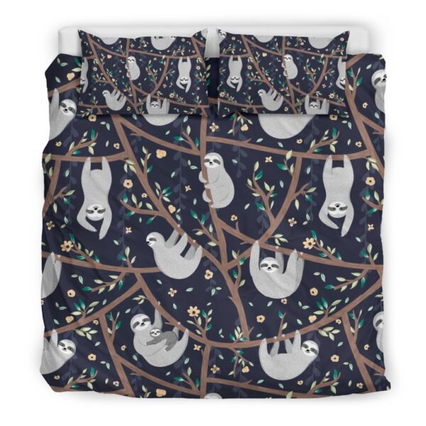 Sloth Floral Pattern Print Duvet Cover Bedding Set