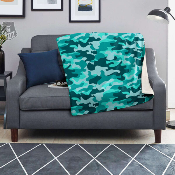 Turquoise Camo And Camouflage Print Blanket