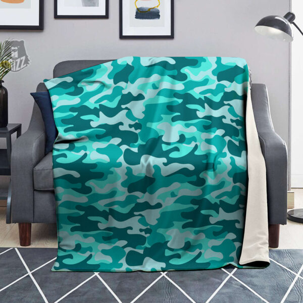Turquoise Camo And Camouflage Print Blanket