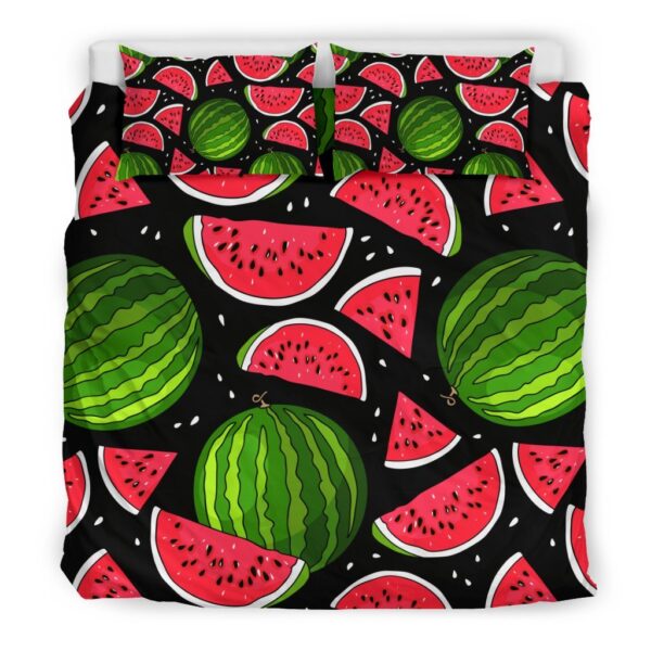 Watermelon Piece Black Pattern Print Duvet Cover Bedding Set